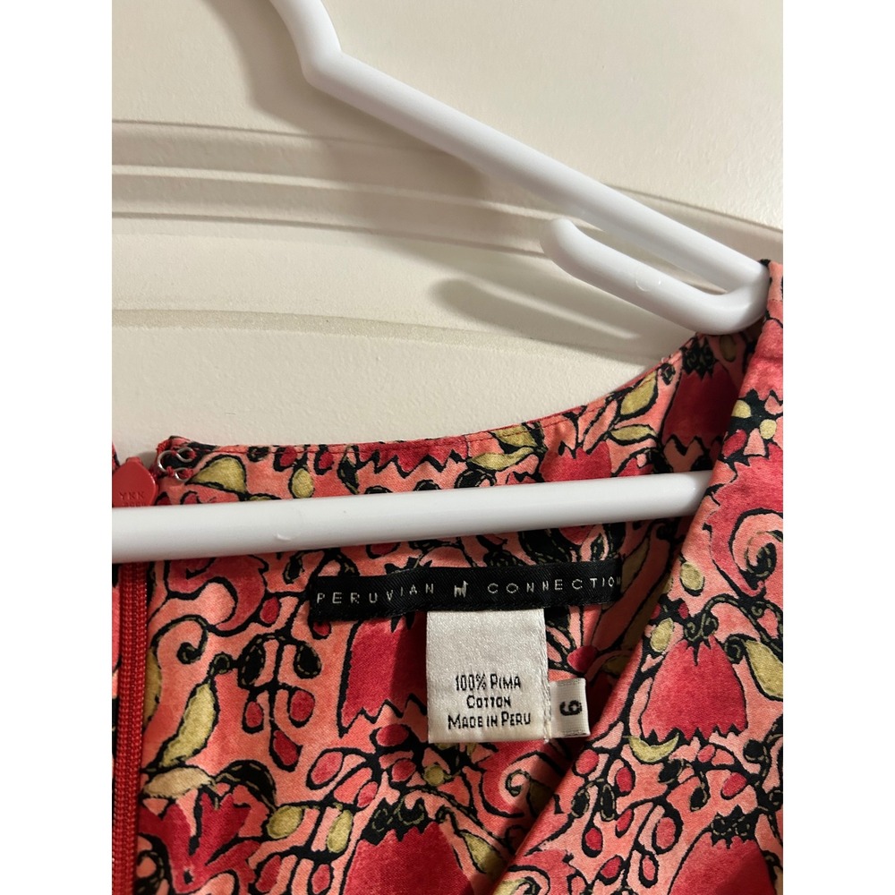 Peruvian Connection Pink Orange Floral Pima Cotton Sheath Dress Size 6 - Picture 3 of 8